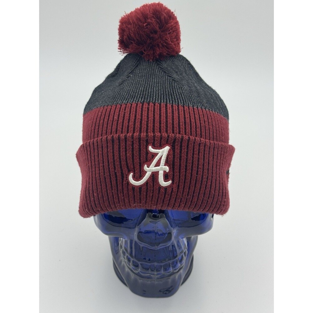 Nike Hat One Size Red Gray Alabama Crimson Tide Knit Beanie Cap Pom Pom Unisex